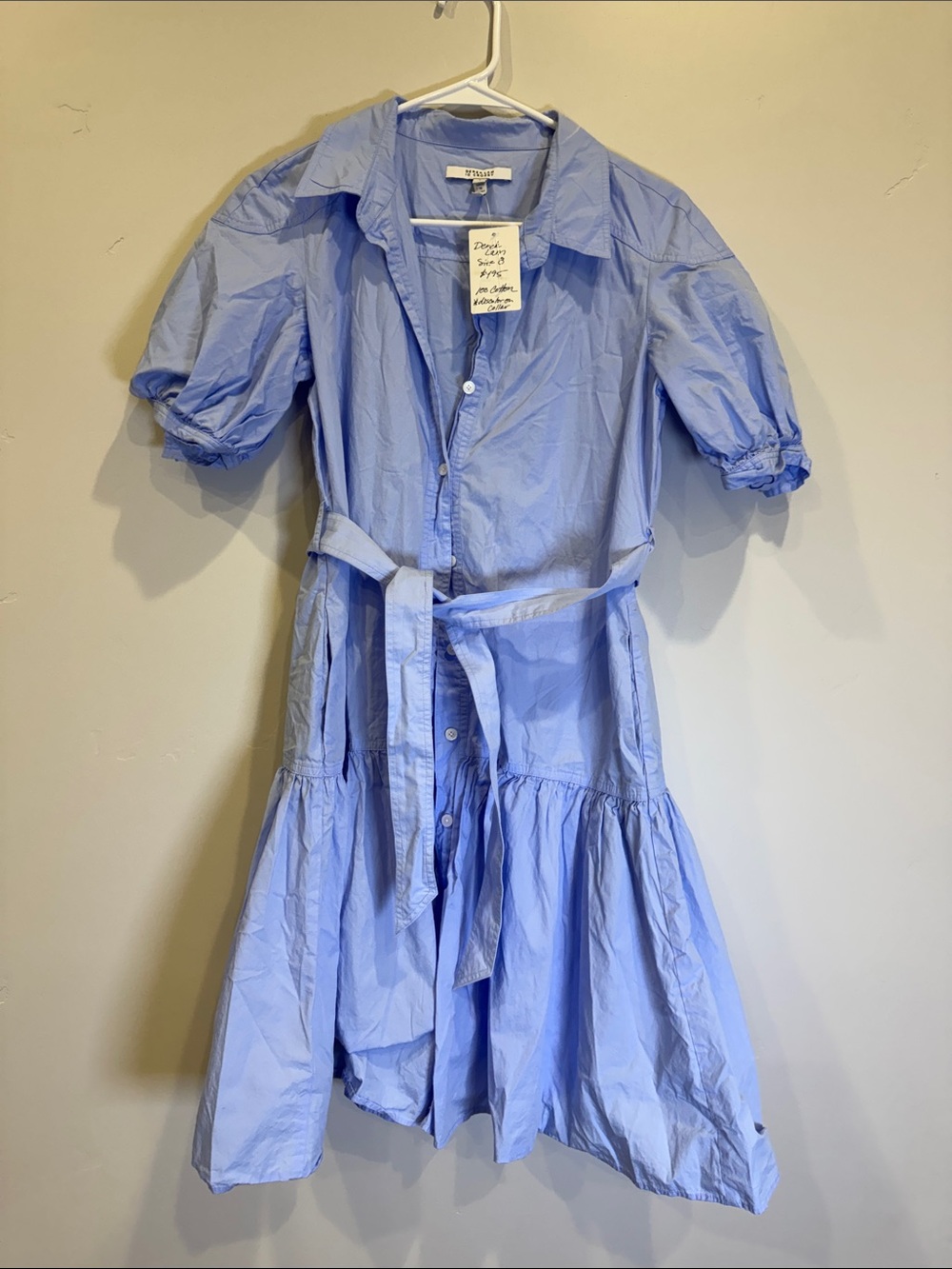 Derek Lam 10 Crosby Luma Tie-Waist Shirt Dress Light Blue Cotton *flaw - Picture 3 of 4